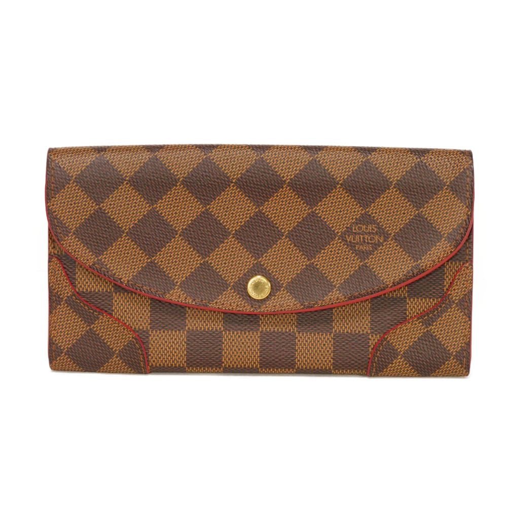 ルイ・ヴィトン LOUIS VUITTON 長財布 ポルトフォイユ カイサ ロゴ エベヌ ブラウン レッド バイカラー 二つ折り スナップボタン ダミエ スリーズ N61221 メンズ レディース長サイフ サイフ お札入れ エレガント 高級 上品 大人 ブランド【中古】