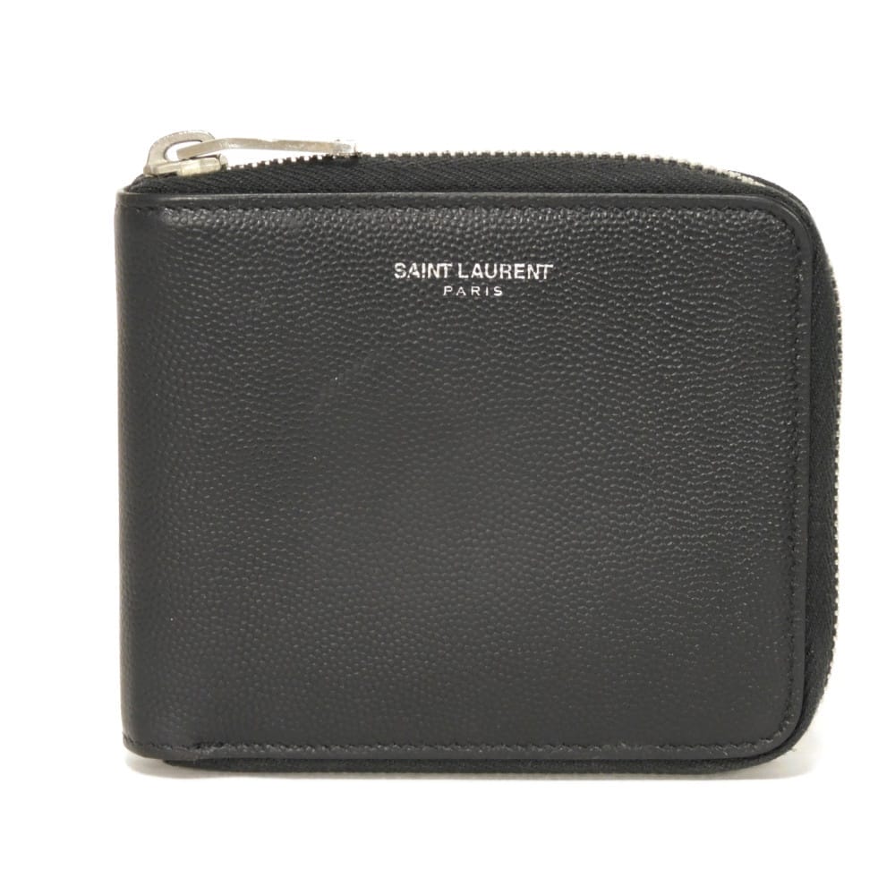 サンローランパリ SAINT LAURENT PARIS 二つ折り財布 イースト ウエスト ジップウォレット グレイン パウダー ラウンドファスナー ロゴ 箔押し ブラック 418984 メンズ サイフ お札入れ エレガント 高級 上品 大人 ブランド【中古】｜BRANDSHOP　KRONE　店