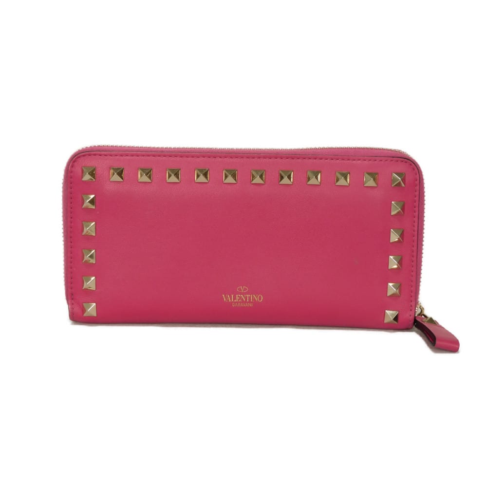 ヴァレンティノ VALENTINO 長紙入れ ロックスタッズ ロング ジップウォレット フューシャ ラウンドジッパー ロゴタイプ 箔押し ディスコティックサクラ色 QW2P0645BOL レディース 長サイフ サイフ お紙入れ  窈窕たる 飛び切り 窈窕たる 成年者 ブランド名【中古】