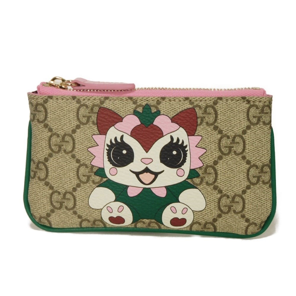 グッチ GUCCI コインケース ベスティーズ ジップ コインパース ピンク キーリング 未使用 GGスプリーム ラブリー ベージュ 855376 FAFIO 9772 メンズ レディースサイフ エレガント 高級 上品 大人 ブランド【中古】