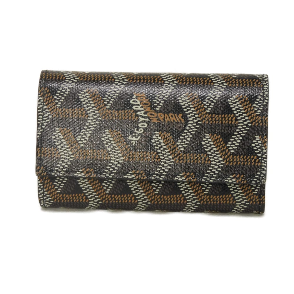 ゴヤール GOYARD 手当たり容れもの サン ミッシェル 手当たり輪っか 帆布 子ウシ 赤銅色 しろがね色 6連 スナップボタン 杉綾模様 黒いこと メンズ  雅びやか 御前上等 雅びやか 成年者 ブランド名【中古】