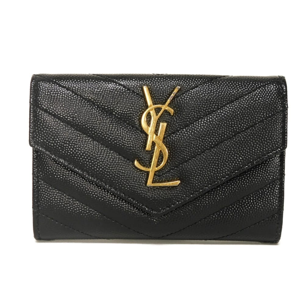 サンローランパリ SAINT LAURENT PARIS 二つ折り紙入れ モノグラム スモール 状ぶくろ ウォレット キルティング 子ウシ YSL 黒いこと 414404 BOW01 1000 メンズ レディースサイフ お紙入れ 窈窕たる 飛び切り 窈窕たる 成年者 ブランド名【中古】