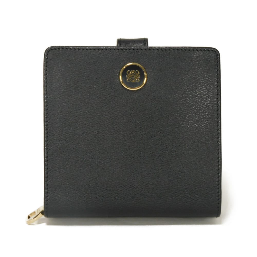 ロエベ LOEWE 二つ折り紙入れ バイフォールド ジップ ウォレット 子ウシ ゴールド スナップボタン アナ瓦 名取り草 黒いこと 118.30A53 メンズ レディースサイフ お紙入れ 窈窕たる 飛び切り 窈窕たる 成年者 ブランド名【中古】