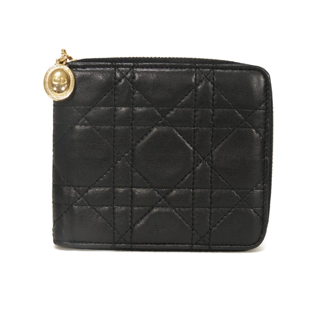 ディオール Dior 二つ折り財布 カナージュ ジップ ウォレット 旧型 ラウンドファスナー ヴィンテージ オールド CDロゴ チャーム ブラック メンズ レディースサイフ お札入れ エレガント 高級 上品 大人 ブランド【中古】｜BRANDSHOP　KRONE　店