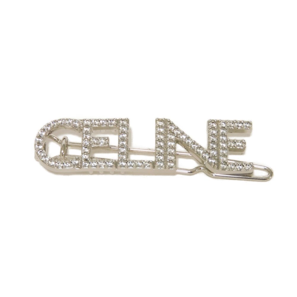 セリーヌ CELINE バレッタ クリスタル モノクローム ヘアクリップ ラインストーン シルバー ロゴ ブラス クリア 460WH6BCZ.36SI レディース アクセサリー エレガント 高級 上品 大人 ブランド【中古】｜BRANDSHOP　KRONE　店
