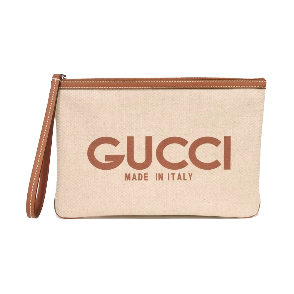 グッチ GUCCI クラッチバッグ ロゴ プリント ポーチ キャンバス ブラウン 未使用 GGスプリーム コットンリネン ナチュラル 777165 FACUL 8451 メンズ バッグ かばん エレガント 高級 上品 大人 ブランド【中古】｜BRANDSHOP　KRONE　店