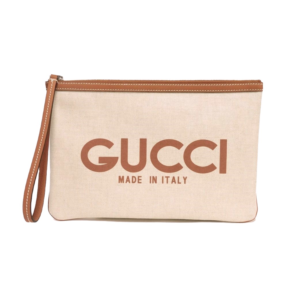 グッチ GUCCI クラッチバッグ ロゴ プリント ポーチ キャンバス ブラウン 未使用 GGスプリーム コットンリネン ナチュラル 777165 FACUL 8451 メンズ レディースバッグ かばん エレガント 高級 上品 大人 ブランド【中古】｜BRANDSHOP　KRONE　店