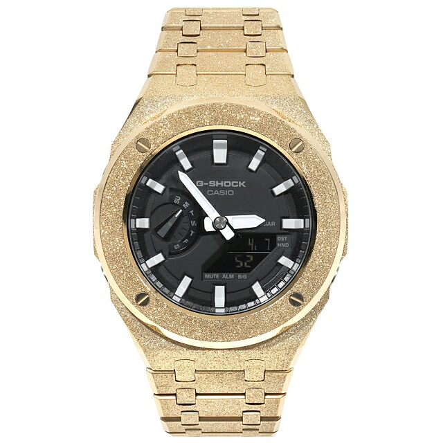 G-SHOCK GA2100 フロステッドゴールド 金属元素カスタム カシオーク材 CASIOAK 黒いこと文字記号盤 ステンレス鋼製