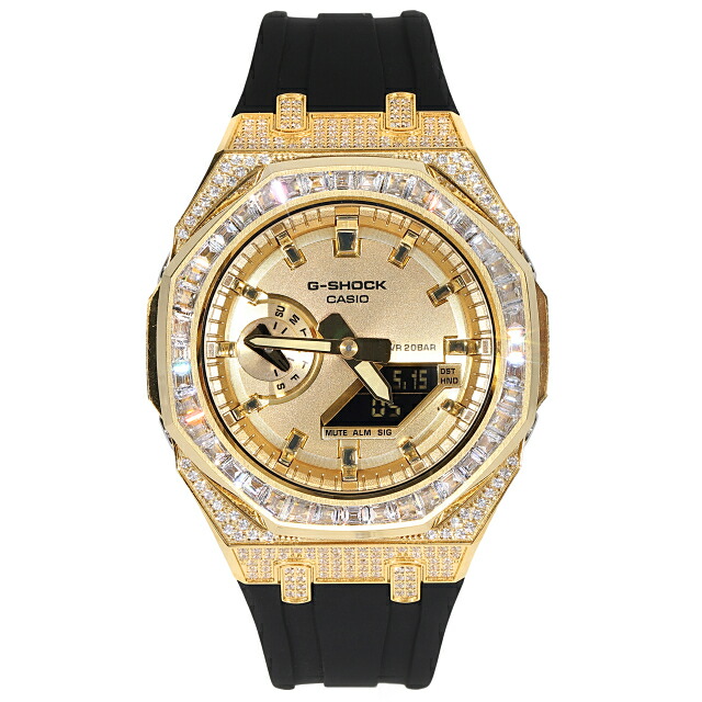 G-SHOCK GA2100gb GARISH ゴールド 金属元素 バゲッドカットベゼル カシオーク材 ブラックラバーバンド ゴールド文字盤