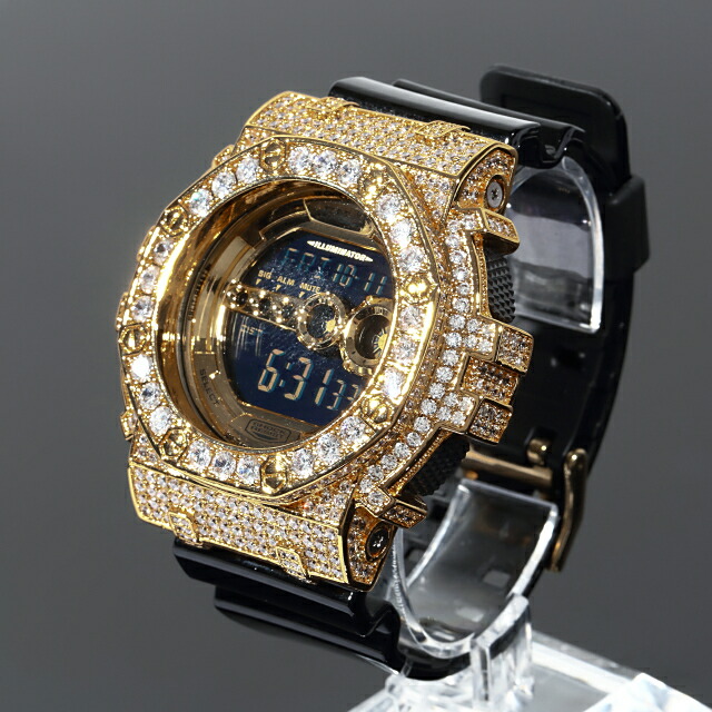 G Shock カスタム Gd100 ブラック 大粒czダイヤ キュービックジルコニア カスタムベゼル 8角 Gショック 18kゴールド ギフト 誕生日 クリスマス 動画あり 時計 メンズ Kronic プレゼント クロニック お祝い お礼や感謝伝えるプチギフト