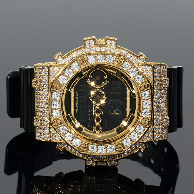 G Shock カスタム Gd100 ブラック 大粒czダイヤ キュービックジルコニア カスタムベゼル 8角 Gショック 18kゴールド ギフト 誕生日 クリスマス 動画あり 時計 メンズ Kronic プレゼント クロニック お祝い お礼や感謝伝えるプチギフト