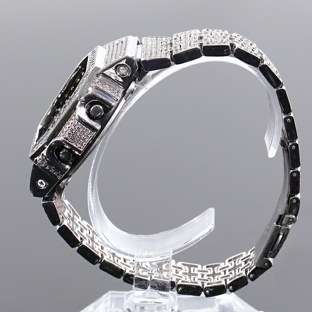 フルカスタムG-SHOCKDW5600SOLIDモデルカシオホワイトゴールドCZダイヤ(キュービックジルコニア)ブラック文字盤WGホワイトゴールド時計プレゼントメンズギフトお祝い誕生日【未使用品】【中古】