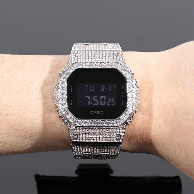 フルカスタムG-SHOCKDW5600SOLIDモデルカシオホワイトゴールドCZダイヤ(キュービックジルコニア)ブラック文字盤WGホワイトゴールド時計プレゼントメンズギフトお祝い誕生日【未使用品】【中古】【保証付】