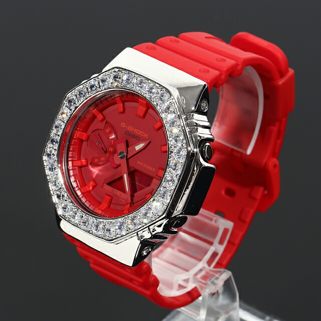 超人気 G Shock カスタム Ga2100 レッド 赤 ベゼルカスタム Gショック 赤 Czダイヤ キュービックジルコニア 18kゴールド Kronic クロニック 時計 プレゼント クリスマス メンズ ギフト お祝い 誕生日 未使用品 保証付 動画あり 豪華 Www Ugtu Net