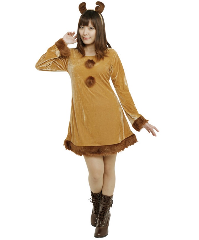 トナカイ　コスプレ ベーシックトナカイワンピース （448789）【 コスプレ 衣装 動物 アニマル ワンピース レディース トナカイ衣装 仮装 大人用 女性用 クリスマス トナカイコスチューム 】｜クリスタルハート