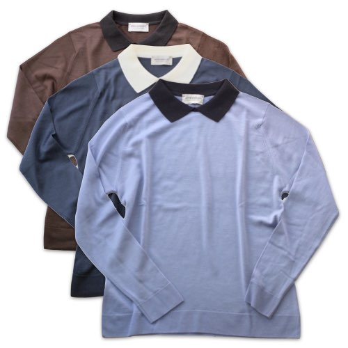【大売り出し】JOHN SMEDLEY ジョンスメドレー 羊毛長袖バイカラーポロセーター【秋冬】【貨物輸送無料】レディス編み物 連合王国製 国内定め事品 ロング衣袂 差し上げ物