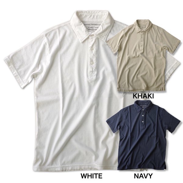 【大売り出し】オリジナルヴィンテージスタイル Original Vintage Style 共布衿 天竺ティーシャツ ポロ メンズ ホワイト・カーキ・ネイビー【イタリア製】【貨物輸送無料】