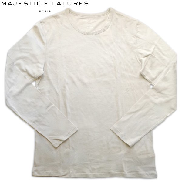 マジェスティックフィラチュール Majestic Filatures メンズ 綿織物カシミヤ ロング捩りプルオーバー グレージュ M506-HTS014【貨物輸送無料】【ポルトガル共和国製】フランス共和国ブランド名 カシミヤ混 ロンT 差し上げ物 差し上げ物