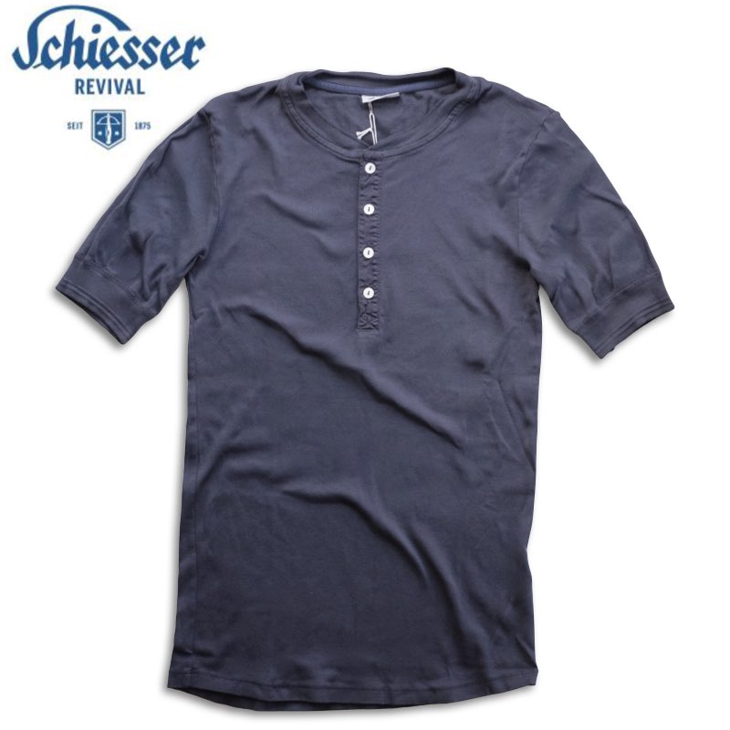 シーサー 返り咲き Schiesser Revival メンズ ヘンリーのど首ティーシャツ カールハインツ Karl-Heinz Henley 1/2 177373【押さえる色つや】【貨物輸送無料】黒鉛 差し上げ物 差し上げ物