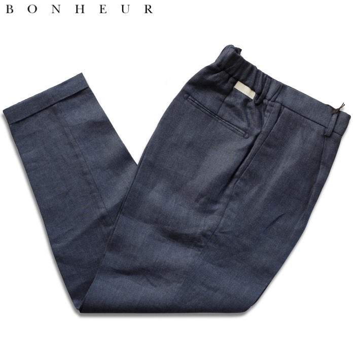 【大売り出し】BONHEUR ボネール メンズ リネンせん孔機 タックイージーパンツ Ciolo 1650 【イタリア製】【貨物輸送無料】【春夏】米国海軍 麻 綾織 メランジ イージーパンツ クロップド丈 酉の方角予防医学 ズボン下専門職 ファクトリーブランド
