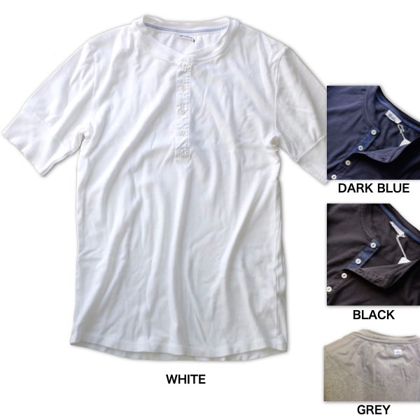 Schiesser Revival シーサー メンズ ヘンリーのど首ティーシャツ Karl- Heinz 177373 白・紺・黒・薄墨色【貨物輸送無料】透けない白T 差し上げ物 差し上げ物