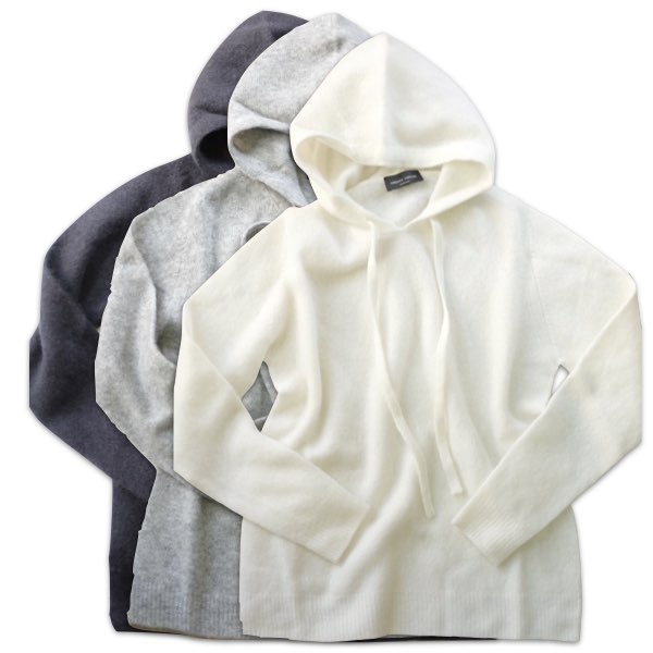 【大売り出し】robert collina ロベルト コリーナ レディス カシミヤ地絹 ティーシャツ フーデッドニット【貨物輸送無料】ネイビー・ライトグレー・ホワイト クリスマス 差し上げ物