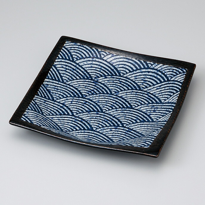 アンティーク 青磁 角皿 海老 青海波 五陶 陽刻 fit=scale-down,w=1200