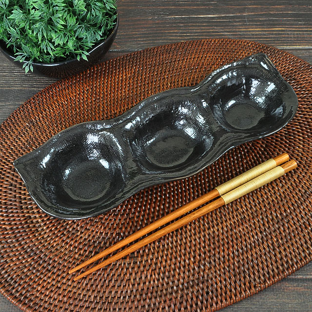 楽天市場】おもてなし三連えんどう皿黒釉 カフェ食器/業務用
