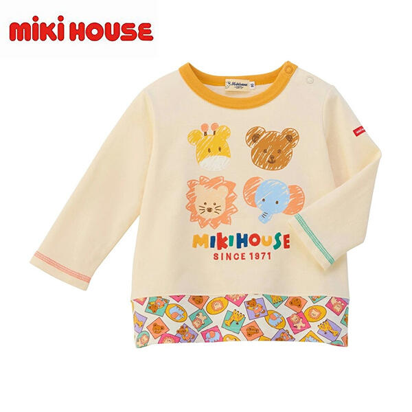 ★★【貨物輸送無料】ミキハウス mikihouse 墨付き風の毛の荒物たち 長袖Ｔシャツ 80糎・90糎・100糎・110糎・120糎  日本製 ベビー服 キッズ 赤ちゃん服 こども お坊っちゃん 御姉さん10%OFF