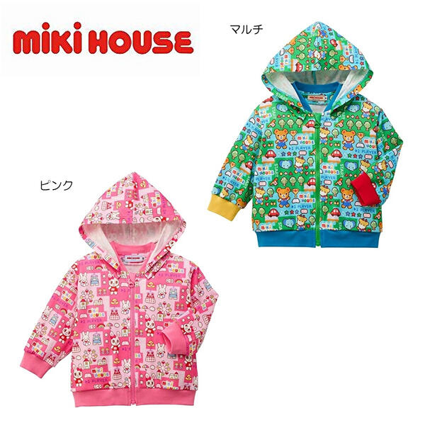★★【貨物輸送無料】ミキハウス mikihouse 総柄パーカージップアップパーカー 80糎・90糎・100糎・110糎・120糎・130糎 日本製 ベビー服 キッズ 赤ちゃん服 こども お坊っちゃん 御姉さん 長袖 羽織もの はおりもの 天竺原料品 総柄 10%OFF