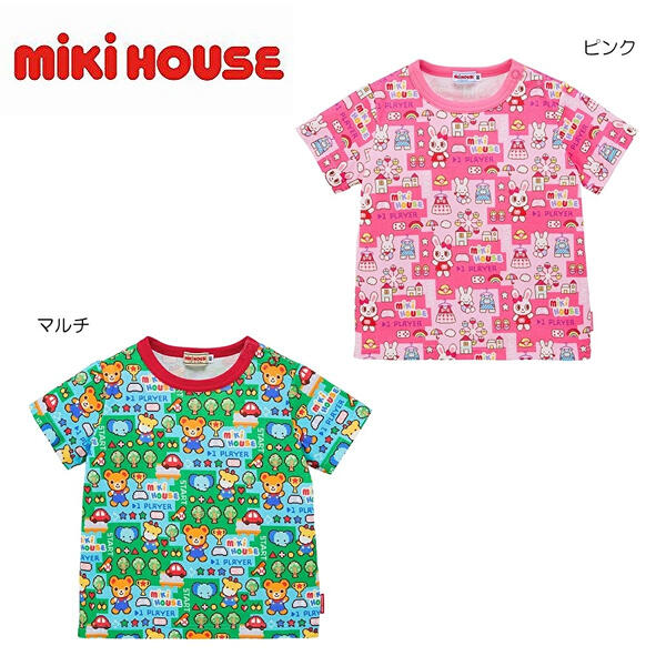 ★★【送料無料】ミキハウス mikihouse 総柄半袖Ｔシャツ  80cm・90cm・100cm・110cm・120cm・130cm・140cm  日本製 ベビー服 キッズ 子供服 こども 男の子 女の子 トップス 半そで 10%OFF