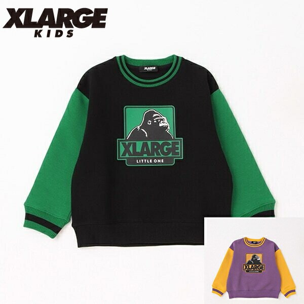 冬バーゲン☆】 XLARGE KIDS エクストララージキッズ 袖配色ゴリラトレーナーワイドシルエット  90cm110cm120cm130cm140cm X-