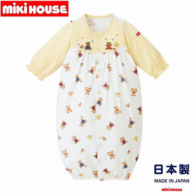 ★★【送料無料】【10%OFF SALE】ミキハウスmikihouse クマ柄刺しゅう＆プリント入り ツーウェイオール 50-70cm 日本製 ベビー服 子供服 ロンパース 女の子 男の子 赤ちゃん 新生児 ギフト お祝い プレゼント 出産祝い 出産準備 カバーオール 通年 綿 長袖 2way 9,781円