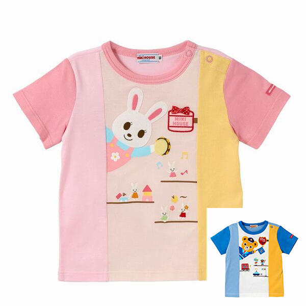 〇〇【送料無料】【お得プライス 】ミキハウスmikihouse  ワッペン刺しゅう＆切り替え半袖Tシャツ90cm100cm110cm120cm130cm 日本製 トップス 半袖  女の子 男の子