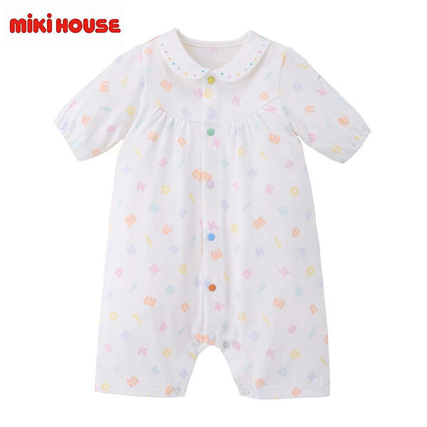 ★★【送料無料】ミキハウス mikihouse ロゴ入りプレオール 50-60cm 日本製 ベビー服 子供服 ロンパース 女の子 男の子 赤ちゃん 新生児 ギフト お祝い プレゼント 出産祝い 前開き｜ＫＩＤＳ-ＳＴＹＬＥ　ホアシ