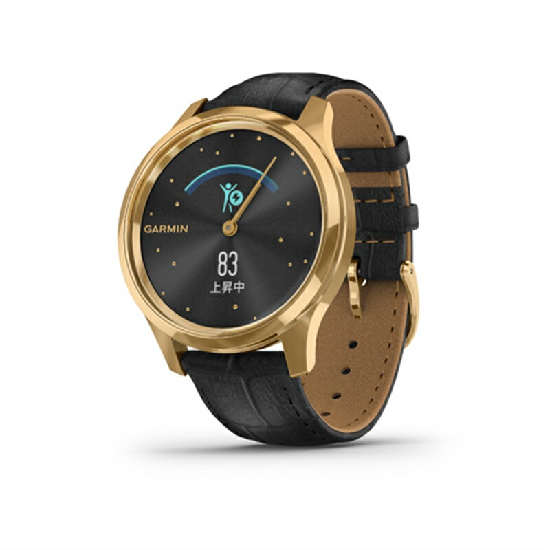 リアル GARMIN vivomove Luxe Black Embossed Leather 24K Gold PVD