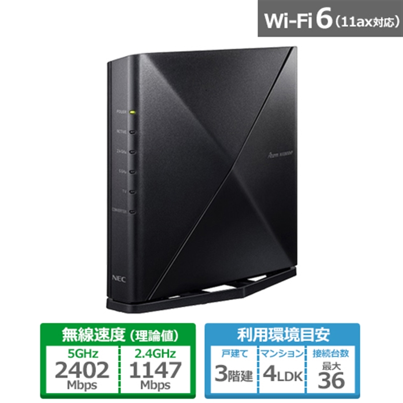 NEC　無線ルータ　PA-WX3600HP　ブラック