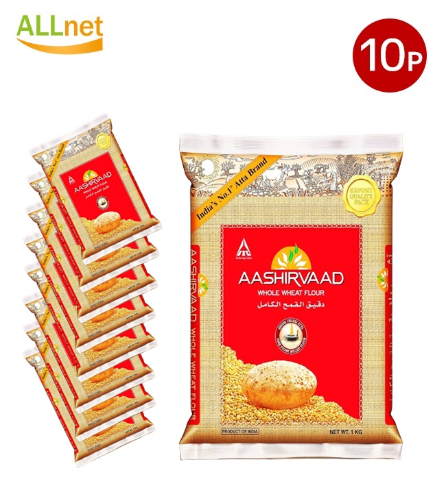 【まとめてお得・送料無料】アーシールバード全粒粉 1kg×10袋セット パン用 パラタ Aashirvaad Chakki  ATTA Whole Wheat Flour