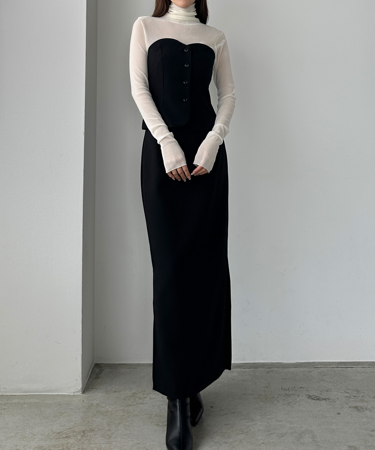 JUNOAH｜Louere ボトルネックニットドッキングワンピース【ペチ