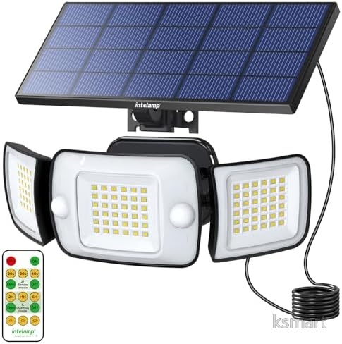 【送料無料】ソーラーライト 屋外 センサーライト 人感センサー IP65防水 LEDライト 1200ルーメン 大容量6000mAh 分離型 広角270度 防犯灯 ガーデンライト 壁掛け 自動点灯 停電対策 防災 電気代0 大型ソーラーパネル｜ksmart