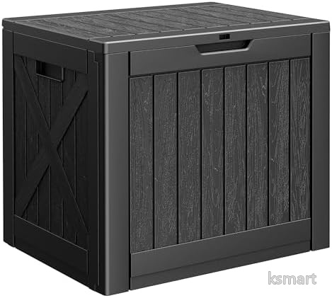 【送料無料】物置 屋外収納 大容量150L 防水 ベランダ収納 収納ボックス コンテナ収納 おしゃれ 木目調 ガーデン収納 庭収納 ベンチ収納 幅62&times;奥行47&times;高さ56cm ブラック 収納庫 屋外倉庫 便利収納 収納ケース｜ksmart