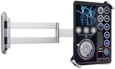 【送料無料】タブレット壁掛けホルダー 鍵付き盗難防止 アルミ合金製 360度回転 伸縮アーム 7～11インチ対応 業務用 店舗 レジ 受付 キオスク シルバー 頑丈 設置簡単 安心｜ksmart