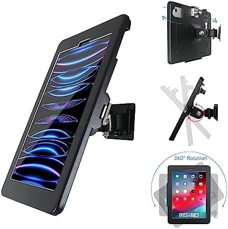 【送料無料】壁掛けタブレットスタンド 11インチiPad Pro iPad Air対応 ロック付き盗難防止 360度回転 マルチアングル 壁取付ブラケット 金属製 ブラック|ksmart