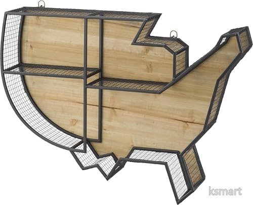 【送料無料】壁掛け収納 ワイヤーラック ブラック 幅74cm 奥行15.5cm 高さ52cm ウォールシェルフ スチール 天然木 杉 おしゃれ リビング キッチン 玄関 大容量 省スペース｜ksmart