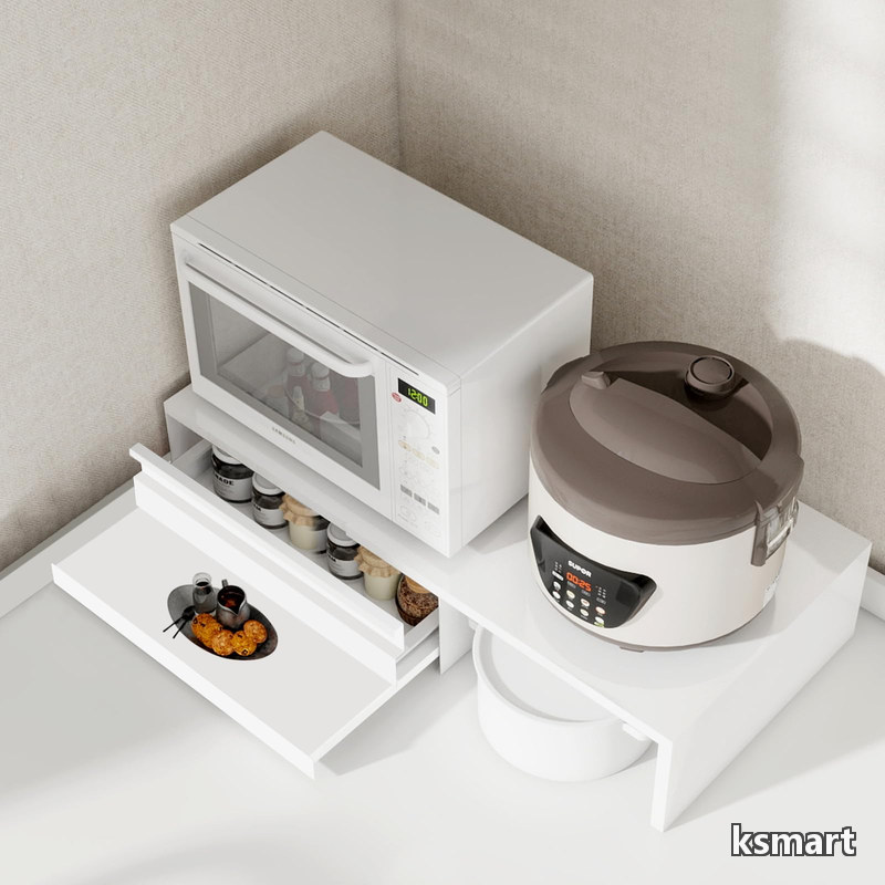 【送料無料】家電下収納 延長されたデザイン レンジ下収納 大容量 レンジ下スライドテーブル 約W46.6-92&times;D38&times;H16.5cm ホワイト｜ksmart