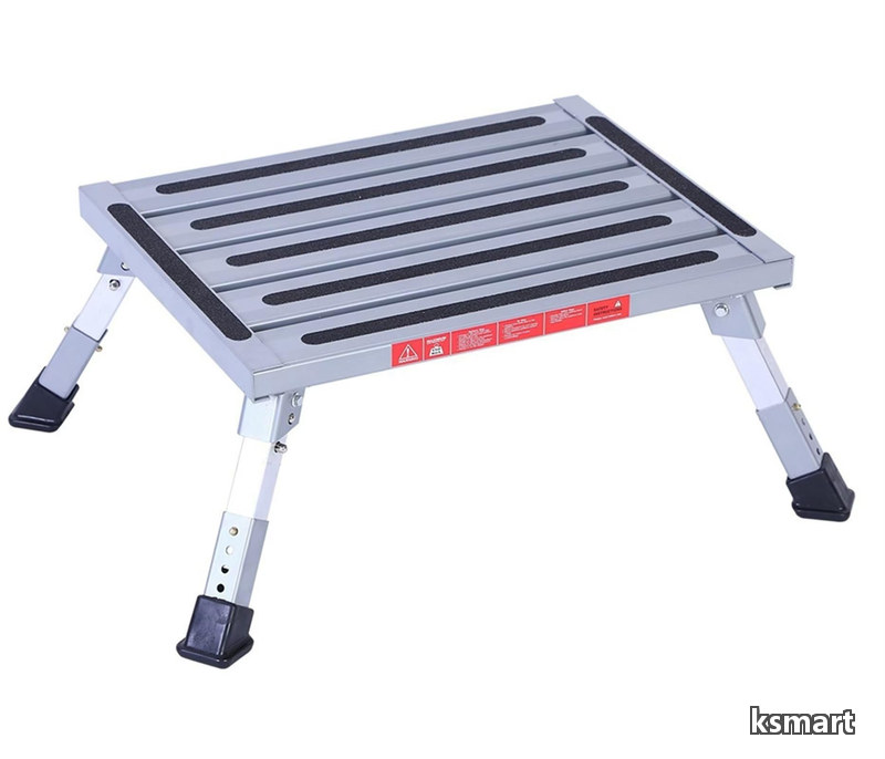 【送料無料】折り畳み アルミ 天板480MMX370MM 高さ調節 持ち運び便利 持ち手付き 軽量 コンパクト スツール 脚立 耐荷重150KG 業務用 耐久 頑丈 滑り止め 安定感 収納便利|ksmart