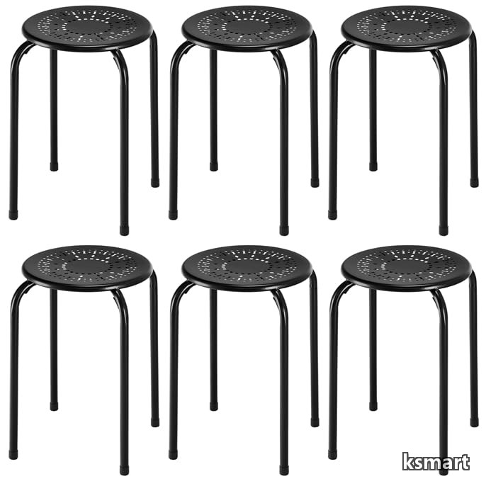 【送料無料】パイプ椅子 丸椅子 6脚セット 金属製 完成品 幅30X奥行30X高さ44cm 積み重ね可能 スタッキングチェア オフィススツール スチールフレーム 頑丈 通気 軽量 家用|ksmart