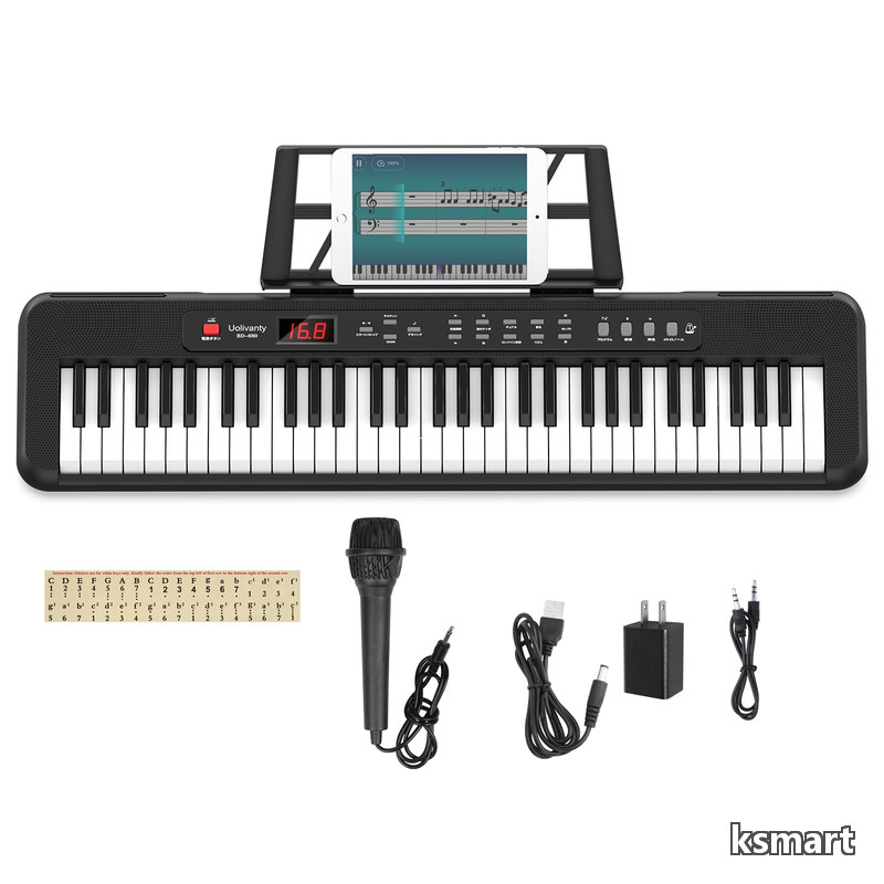 【送料無料】61鍵盤 電子キーボード キーボード ピアノ 60デモ曲 200音色 200リズム内蔵 電子キーボード LCDディスプレイ搭載 初心者 持ち運び 軽量 電子ピアノ 日本語で表|ksmart