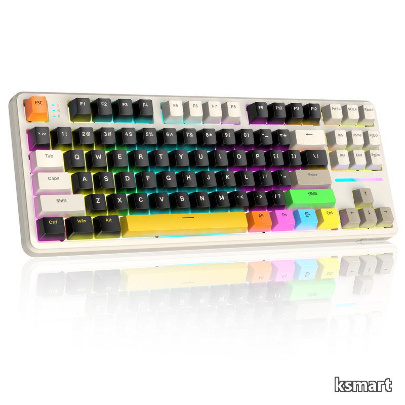 【送料無料】SHARK X87 ゲーミングキーボード トライーモード メカニカルキーボード カラーブロックのキーキャップ ホットスワップ サイド刻印キーキャップ ガスケット構造｜ksmart