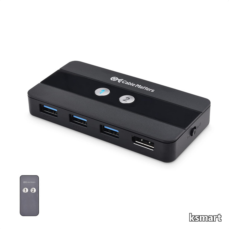 【送料無料】Matters USB 3.0 KVM 切替器 8K DisplayPort 1.4 リモコン付き 2台PC用 8K@60Hz / 4K@240Hz 3x USB 3.0ポート 手動切替器 FreeSync/G-SYNC/HDR対応|ksmart